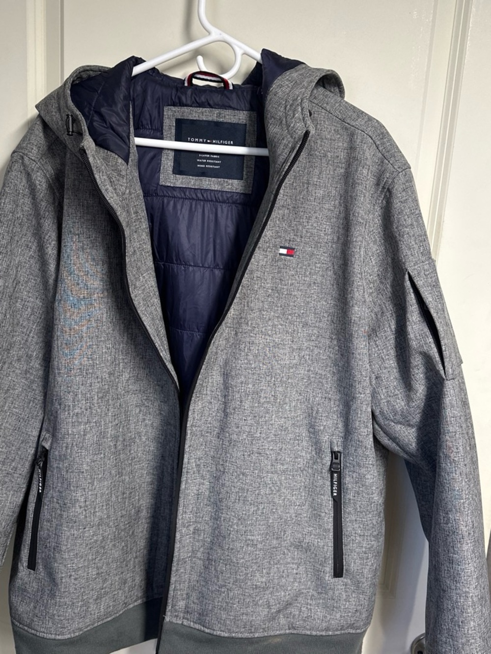 Tommy Hilfiger Men's Heather Gray Hooded  Jacket with Navy Lining size xxl